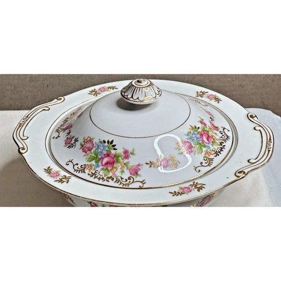 Maruichi China Serving Bowl Lid Set Rose Pattern Occupied Japan Replacement 40s - Picture 4 of 15